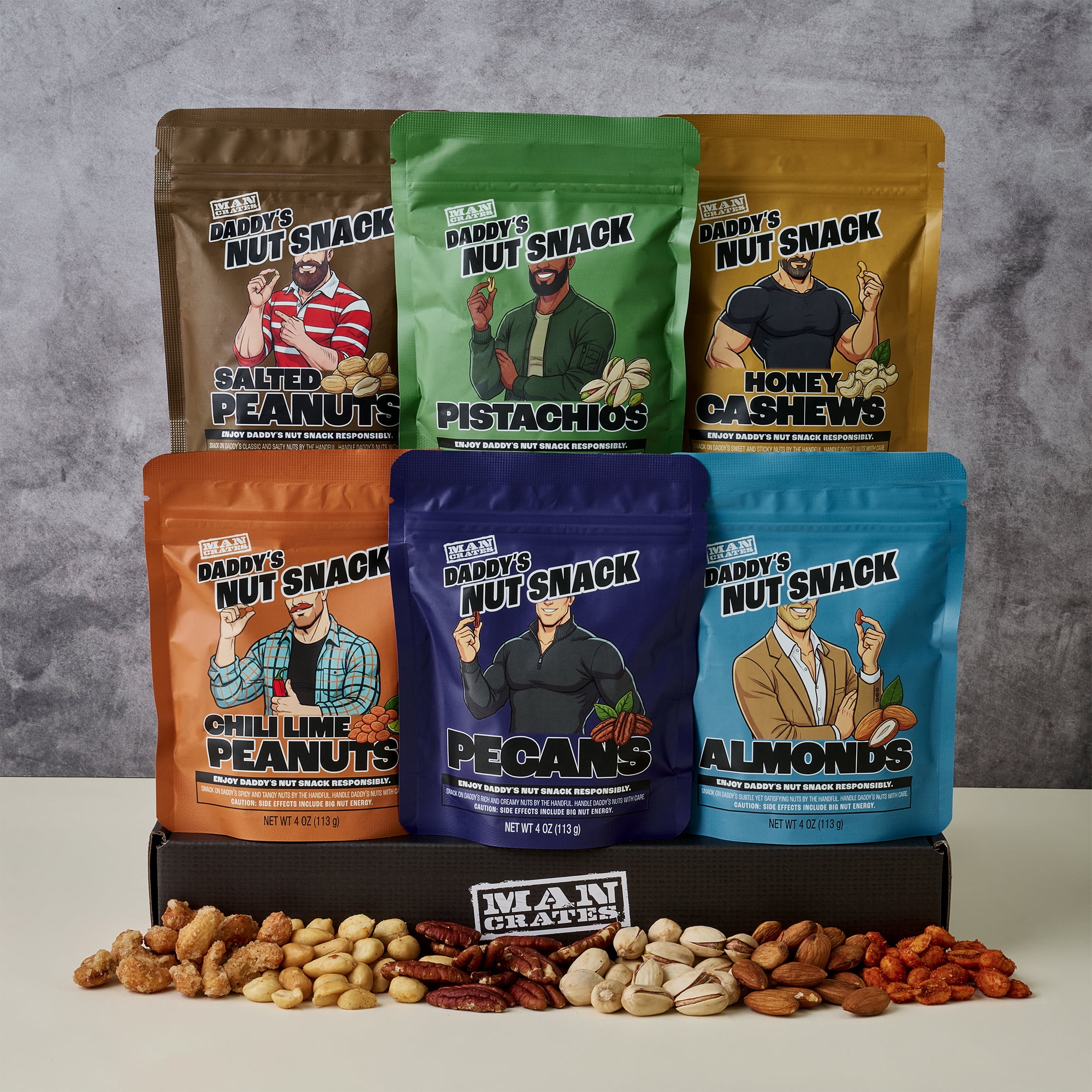 Man Crates, Daddy's Nut Snack Variety Pack, 6 Bag Gourmet Mixed