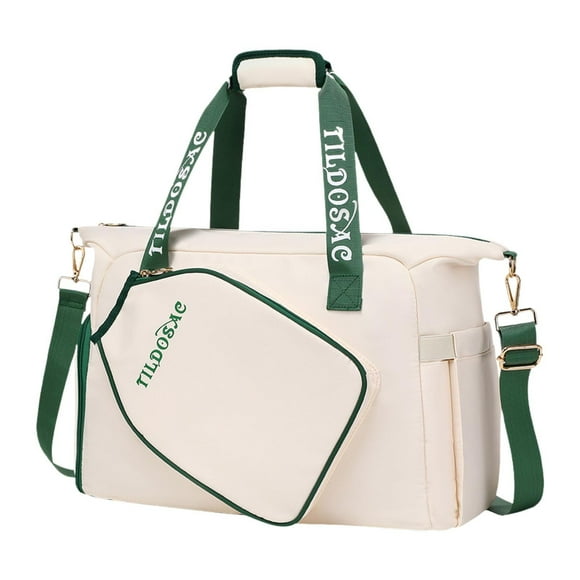 jinwen Pickleball Bag Gym Bag Pickleball Racket Storage Women Men Portable Tote Bag White Green