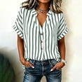 thumbnail image 4 of ITSAME Womens Plus Size Blouses V-Neck Short Sleeve Striped Button Up Shirts Business Work Tops Green Size L, 4 of 5