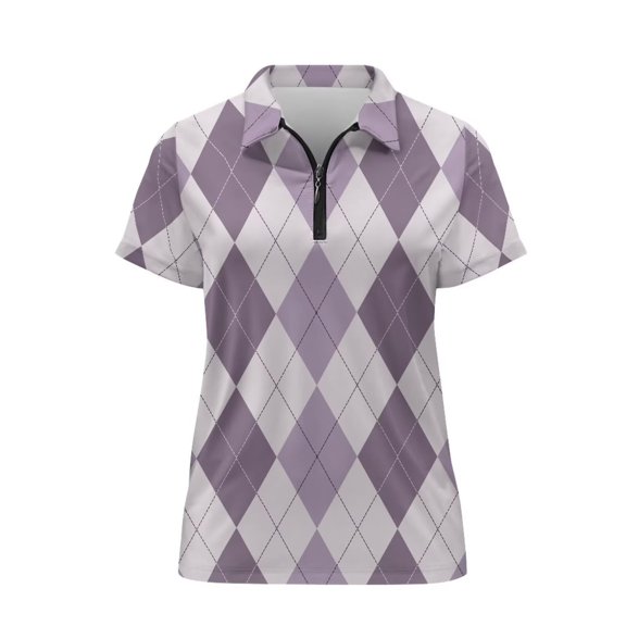 Womens Basic Polo Shirts Lapel Diamond Print Half Zip Knit Casual Fit Tunic Shirts Summer Tops