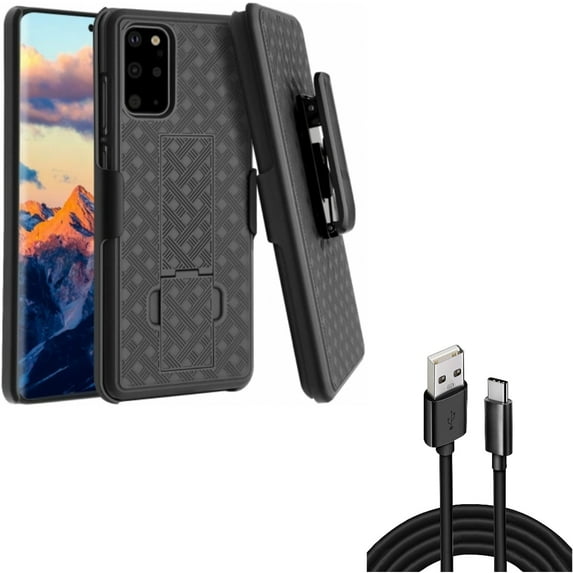 Case Belt Clip w 10ft USB Cable for Samsung Galaxy S20 Plus - Holster Swivel Cover Kickstand, Type-C Charger Cord Power Wire fits Samsung Galaxy S20 Plus