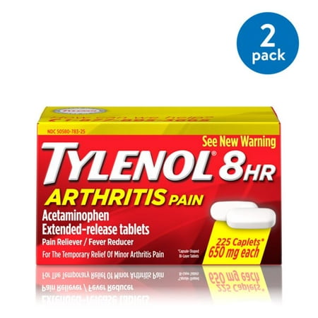 - (2 Pack) Tylenol 8 HR Arthritis Pain Extended Release Caplets, Pain Reliever, 650 mg, 225 ct.