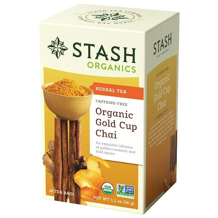Organic Green Chai Tea - (2 Pack) Stash Tea Organic Gold Cup Chai with Tumeric Herbal Tea, 18 Ct, 1.2 Oz