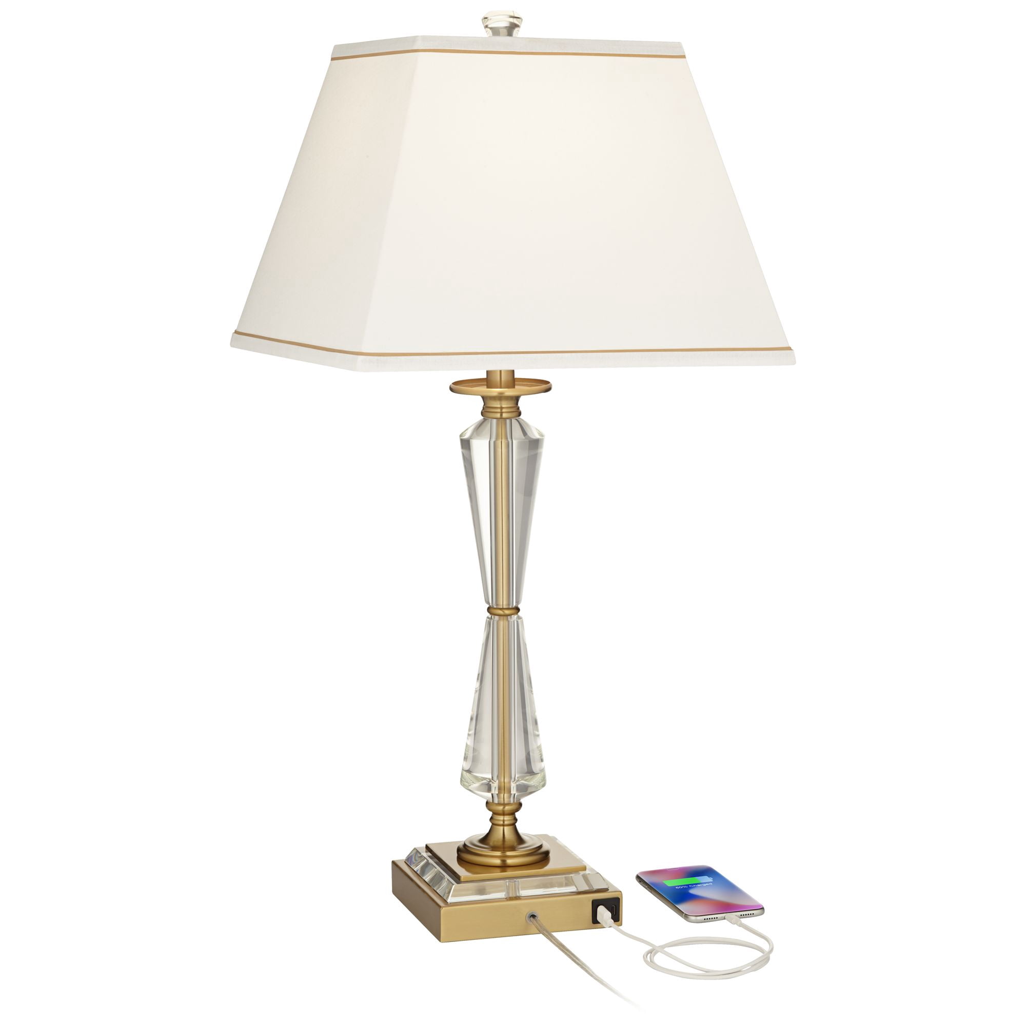 Stiffel Heath 31 5/8" Tall Large Traditional End Table Lamp USB Port Luxe Gold Finish Metal Crystal Single Living Room Charging