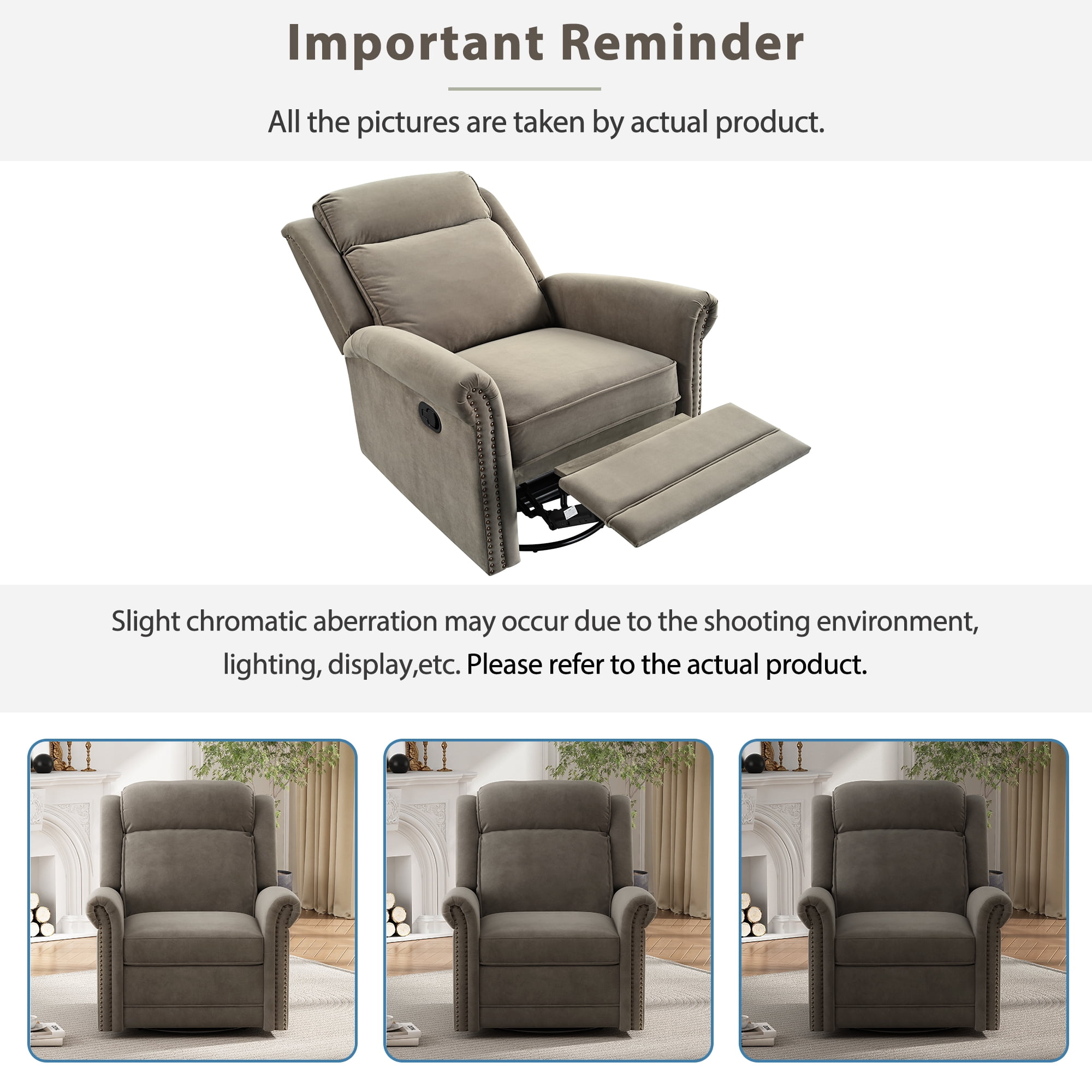 Euroco 360° Swivel Recliner Manual Rocking Recliner Home Theater Manual Recliner Chair Nursery Rocker with Adjustable Backrest for Living Room, Light Brown