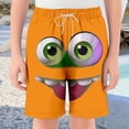 thumbnail image 2 of VNKIDY Boys Swim Trunks Kids Funny Face Prints Elastic Drawstring Waist Quick Dry Breathable Beach Shorts For Beach Pool Summer Wear Fashionable Bottoms Orange 9-10 Years, 2 of 4