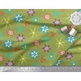 thumbnail image 3 of Soimoi Green Rayon Crepe Fabric Snow Flakes Floral Decor Fabric Printed Yard 46 Inch Wide, 3 of 5