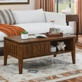 thumbnail image 4 of Canddidliike Mid Century Modern Fluted Coffee Table with Storage Sliding Door, Vintage Farmhouse Center Table with Solid Wood Leg, TV Stand for Living Room Apartment Office, Brown, 4 of 9
