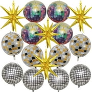 16Pcs Disco Ball Balloons, Huge Gold Explosion Star Aluminum Foil Balloons for Birthday, Bachelorette Party, 70s 80s 90s Theme Disco Party Decorations Supplies,Disco Fever Party Decoration