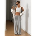 thumbnail image 7 of Women’s Solid Wide-Leg Pants, Elastic Waist Drawstring Lounge Trousers, High-Comfort Casual Loose Fit Pants, Lightweight Everyday Relaxed Fit Bottoms, 7 of 7