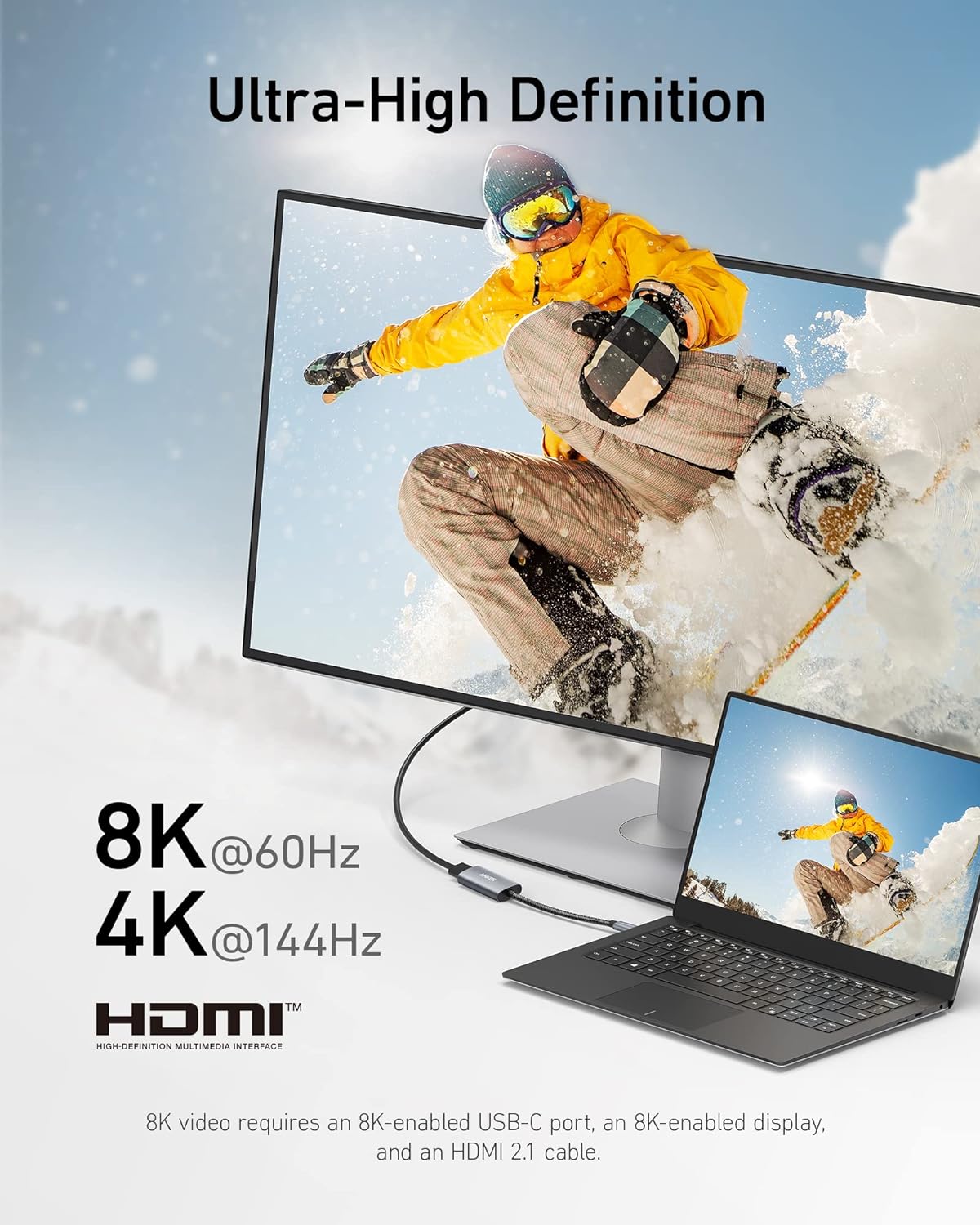 Anker USB C to HDMI Adapter (8K@60Hz or 4K@144Hz), 518 USB-C Adapter (8K HDMI), USB C to HDMI, for MacBook Pro, MacBook Air, iPad Pro, Pixelbook, XPS, and More