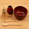 thumbnail image 3 of BambooMN Matcha Bowl Set (Includes Bowl, Rest,Tea Whisk, Chasaku, & Tea Spoon) 2 Sets Deep Red w/Black, 3 of 8