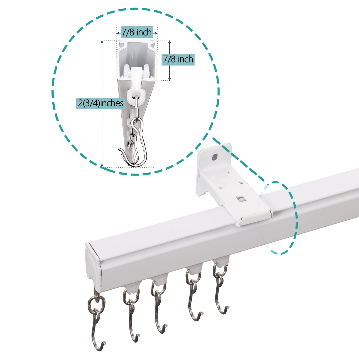 TWOPAGES Ceiling or Wall Mount Track Kit with Hooks, Small Size for Space 3ft - 6ft Wide, Work for Grommet and Pinch Pleat Curtain
