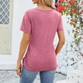 thumbnail image 2 of WREESH Women's Henley Shirt Fashion Scoop Neck Short Sleeve Solid Color Out Blouse Pink, 2 of 7