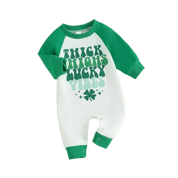 Odeerbi St. Patrick's Day Baby Boys Girls Clothes Baby Rompers Newborn Four Leaf Clovers Bodysuit Long Sleeve Jumpsuit Spring Outfit 3-18 Months