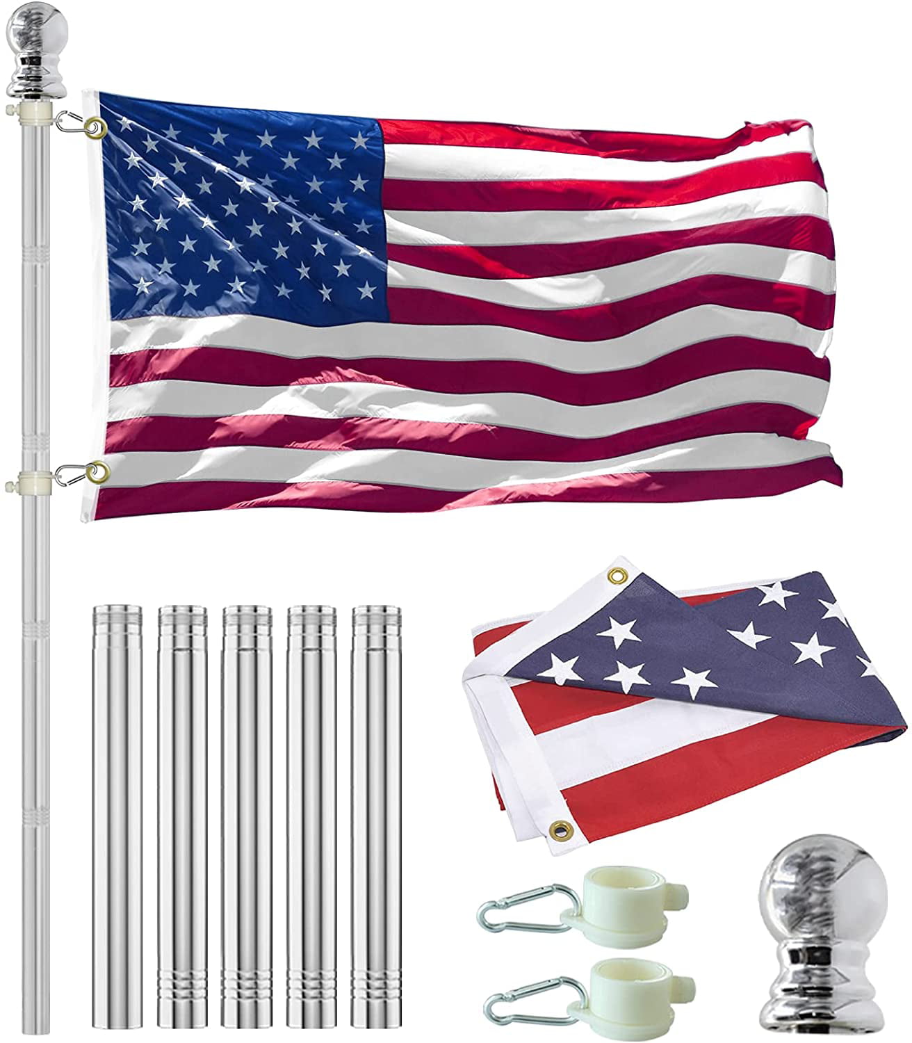 Flag Not Included Jetlifee Flag Pole 6FT Flagpole Kit for American Flag Tangle Free Flag Pole for House Garden Yard Flag Pole with Silver Top Ball and 360° Rotating Anti Wrap Flag Mounting Rings 