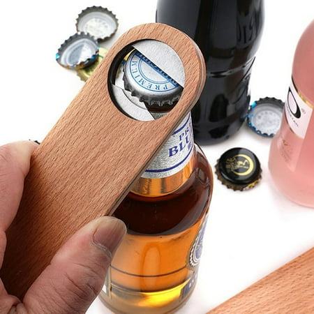 

Hotel Flat Board Speed Bottle Opener Home Beer Cap Wooden Cover Stainless Steel