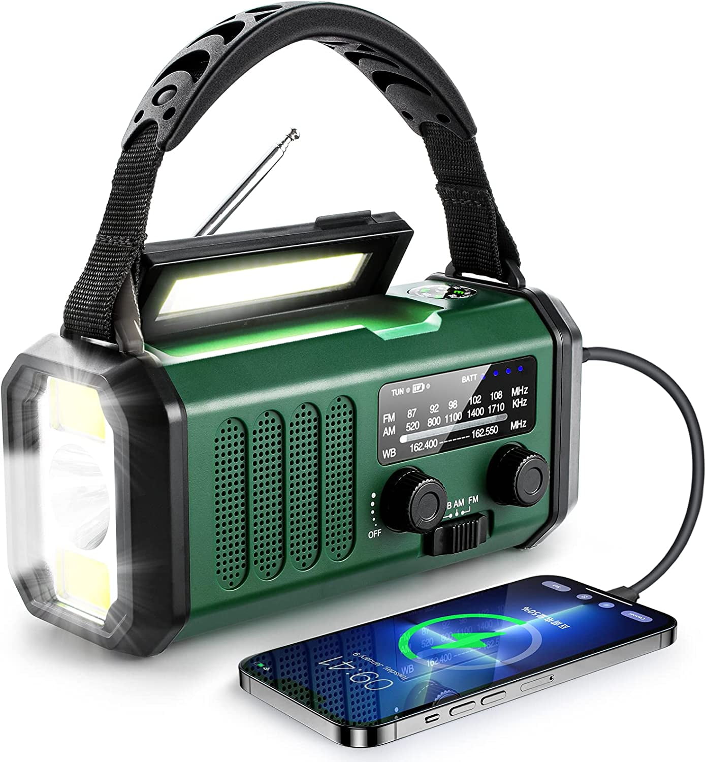 Hand Crank Emergency Radio,  Weather Radio with  Solar Radio,10000mAh Rechargeable Battery Powered, USB-C Charger, Flashlight, SOS Alarm, for Storm, Hurricanes Outdoor Survival Emergencies