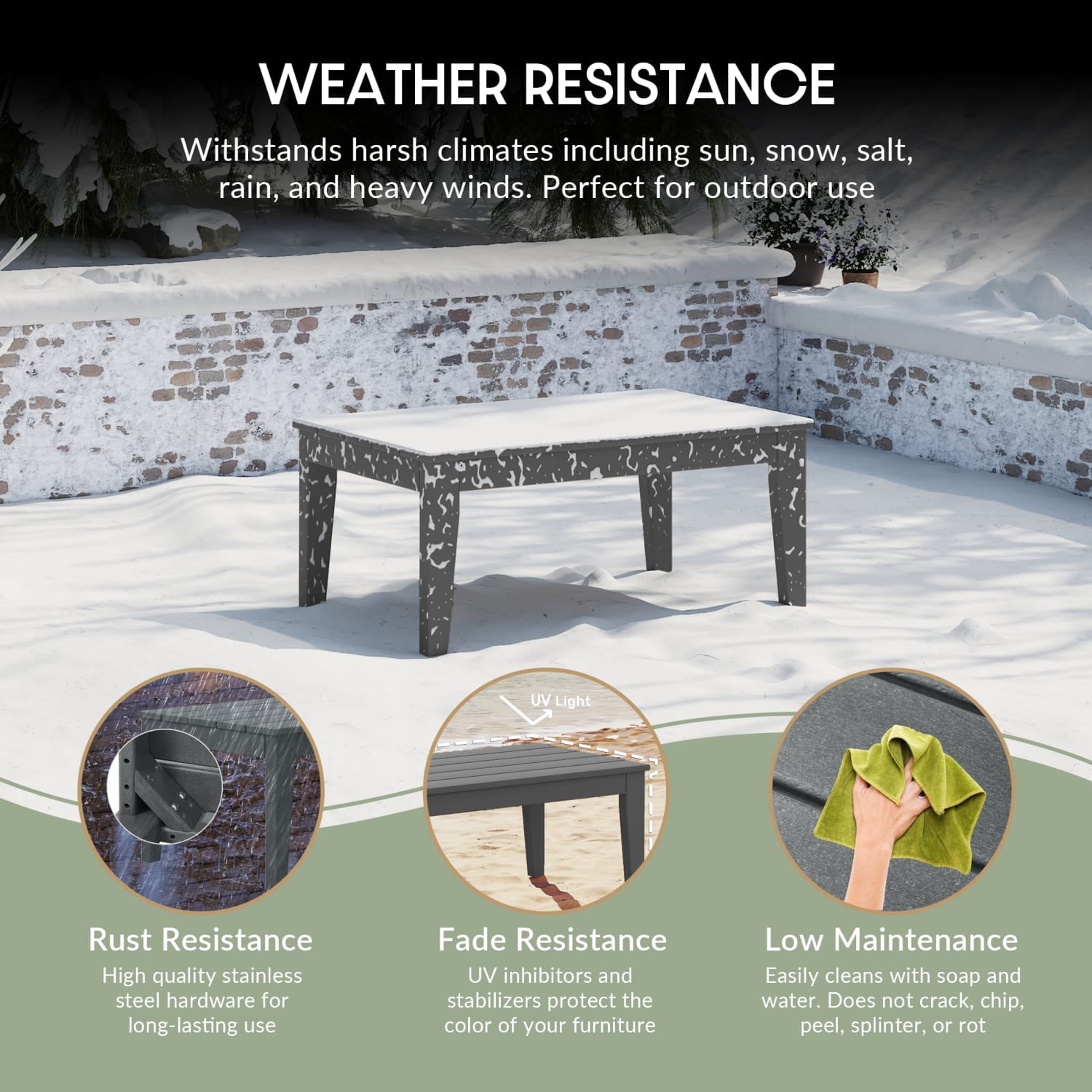 WestinTrends Malibu Low Outdoor HDPE Patio Rectangle Coffee Table, Gray