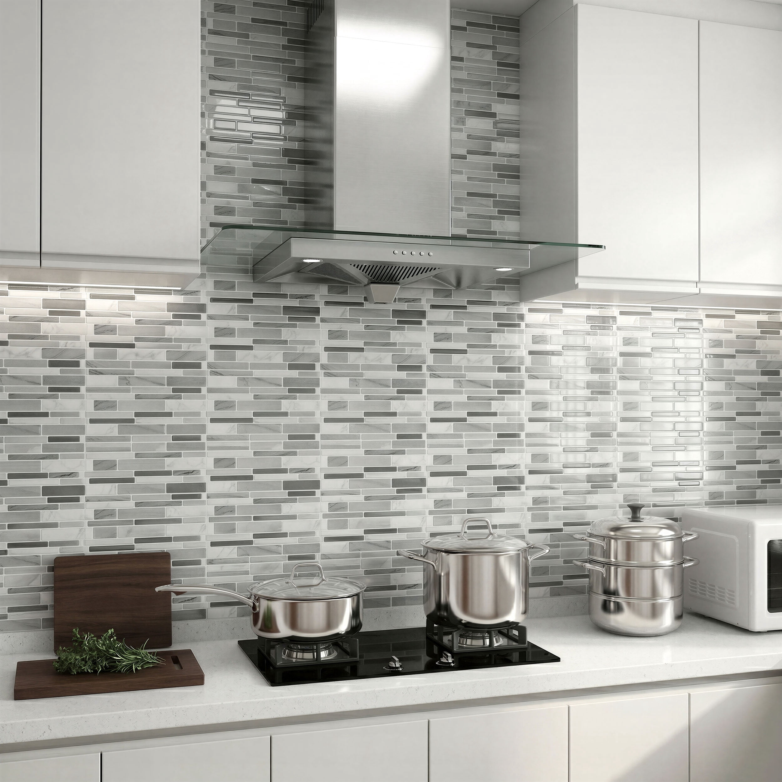Stick3D 10Pcs 3D Peel and Stick Backsplash 12"x12" Self-Adhesive Wall Tile for Kitchen Bathroom, Marble Gray