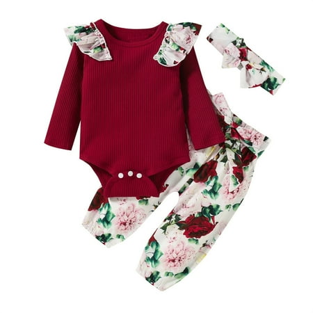 

nsendm Teens Winter Clothes for Girls Newborn Infant Baby Girls Long Sleeve Rib Romper Mom And Baby Matching Shoes Wine 18-24 Months