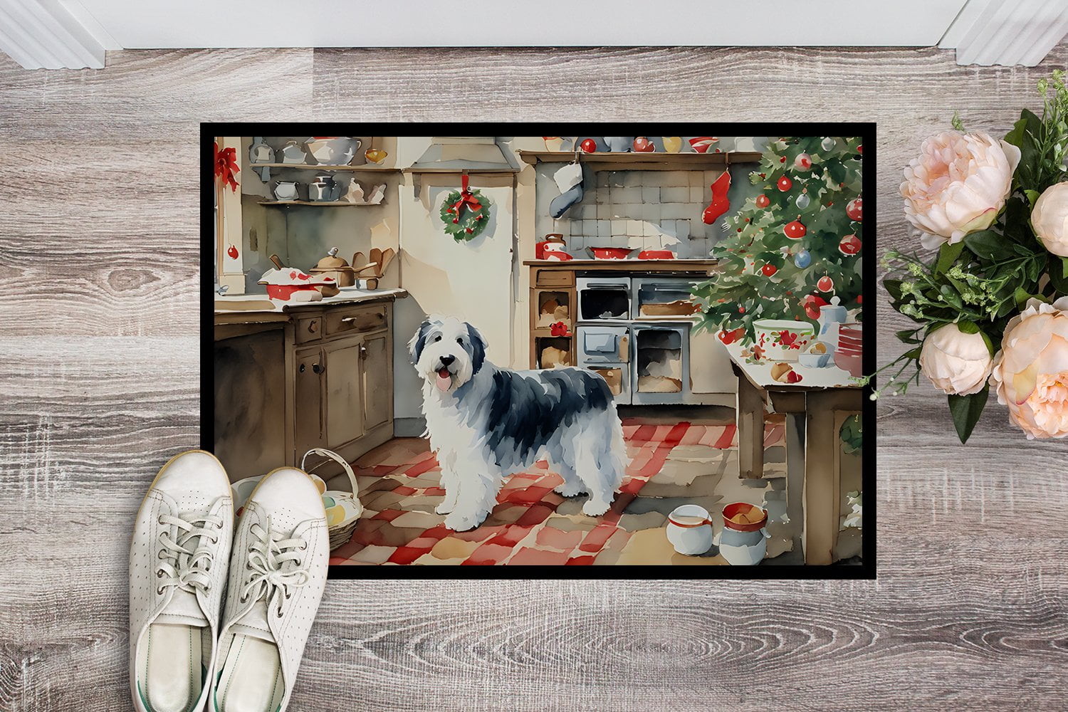 Carolines Treasures DAC3861MAT 18 x 27 in.  Old English Sheepdog Christmas Cookies Doormat