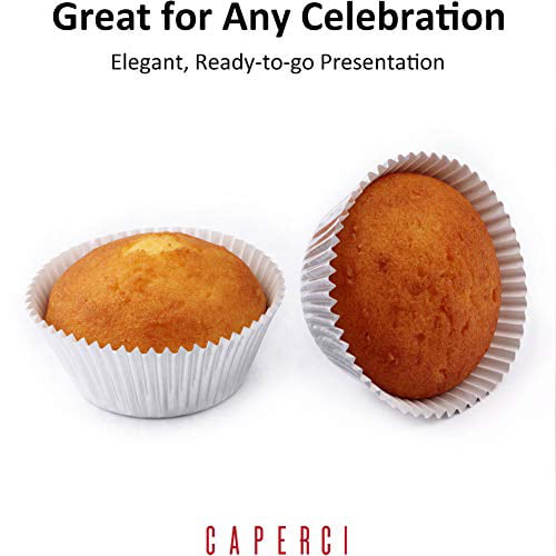 Premium Greaseproof & Sturdy Caperci Silver Foil Cupcake Muffin Liners Standard Size Baking Cups 160-Pack 