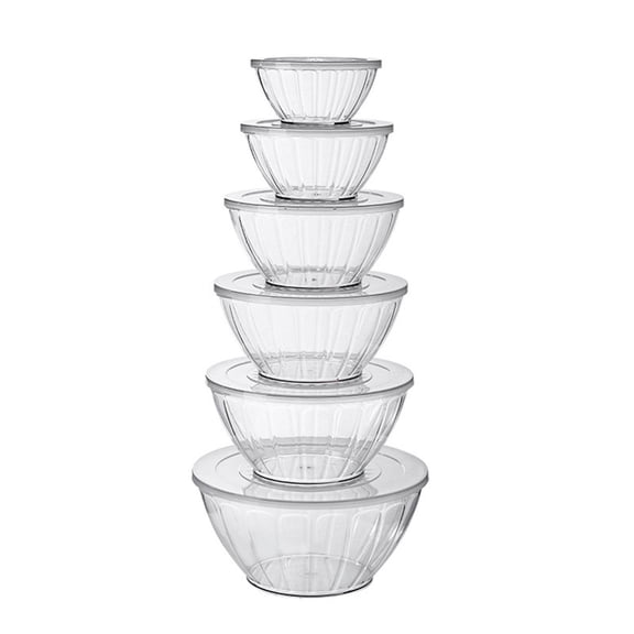 Food Grade Plastic Mixing Bowls Set, Ribbed PP PET Storage Bowls with Lids, 5-Piece Stackable Unbreakable Bowls for Baking Cooking Food Storage, Dishwasher Safe for Home Kitchen