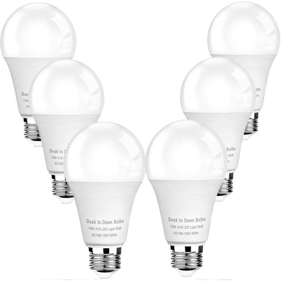 CERPXFF-6-Pack Dusk to Dawn LED Light Bulbs, 75W Equivalent, 2700K 1,100LM, Automatic On/Off Outdoor Light, E26 A19 10W Bright Porch Light Bulbs, for Indoor/Outdoor Yard Patio Garage Garden