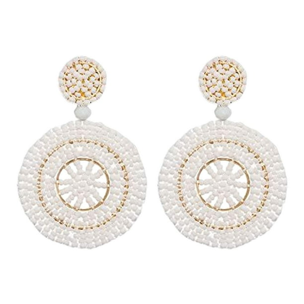 Pendientes colgantes Sunnimix Aretes colgantes con cuentas bohemios vintage blanco