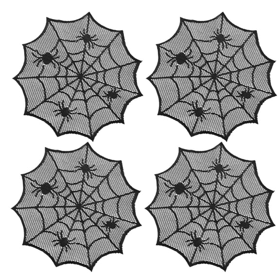 LYCAQL 4PCS Spider Web Tablecloth Black Cobweb Placemat 11.8" Set Decorative Fireplace Cover lace Table Placemats Doilies Party Supplies