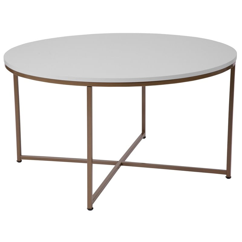 Flash Furniture Laminate Top Coffee Table In Matte Gold And White