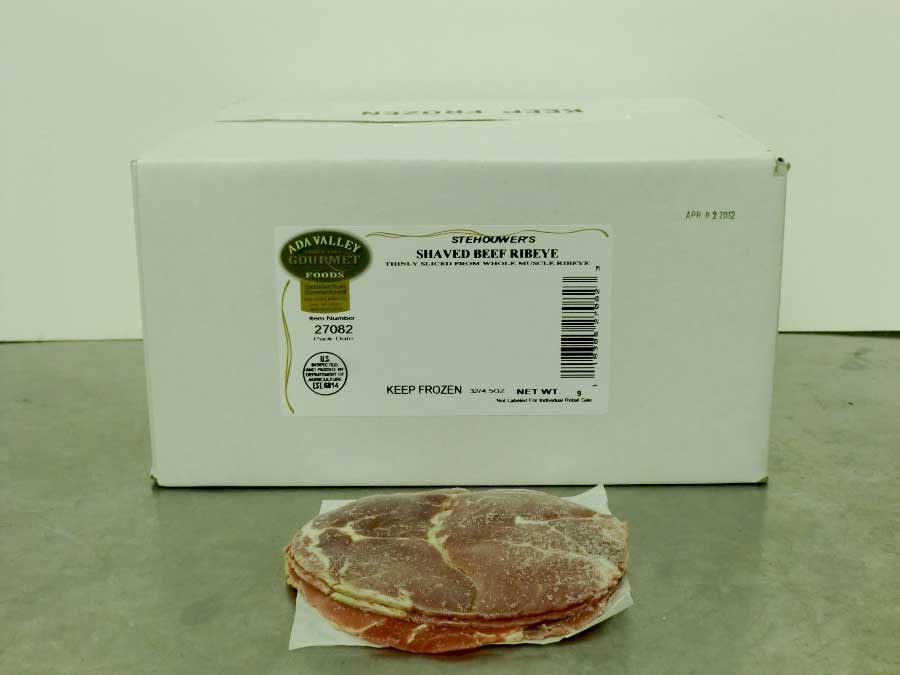 Stehouwers Shaved Beef Ribeye, 3 Ounce 48 per case.