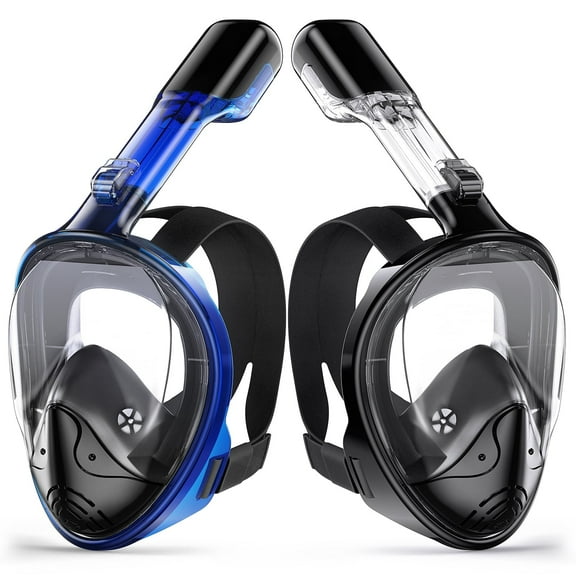 Greatever Full Face Snorkel Mask 2PCS , Snorkeling Gear for Adults Kids with Latest Dry Top Breathing System and Detachable Camera Mount, Foldable Panoramic View Snorkeling Mask Set, Anti-Fog & Anti-