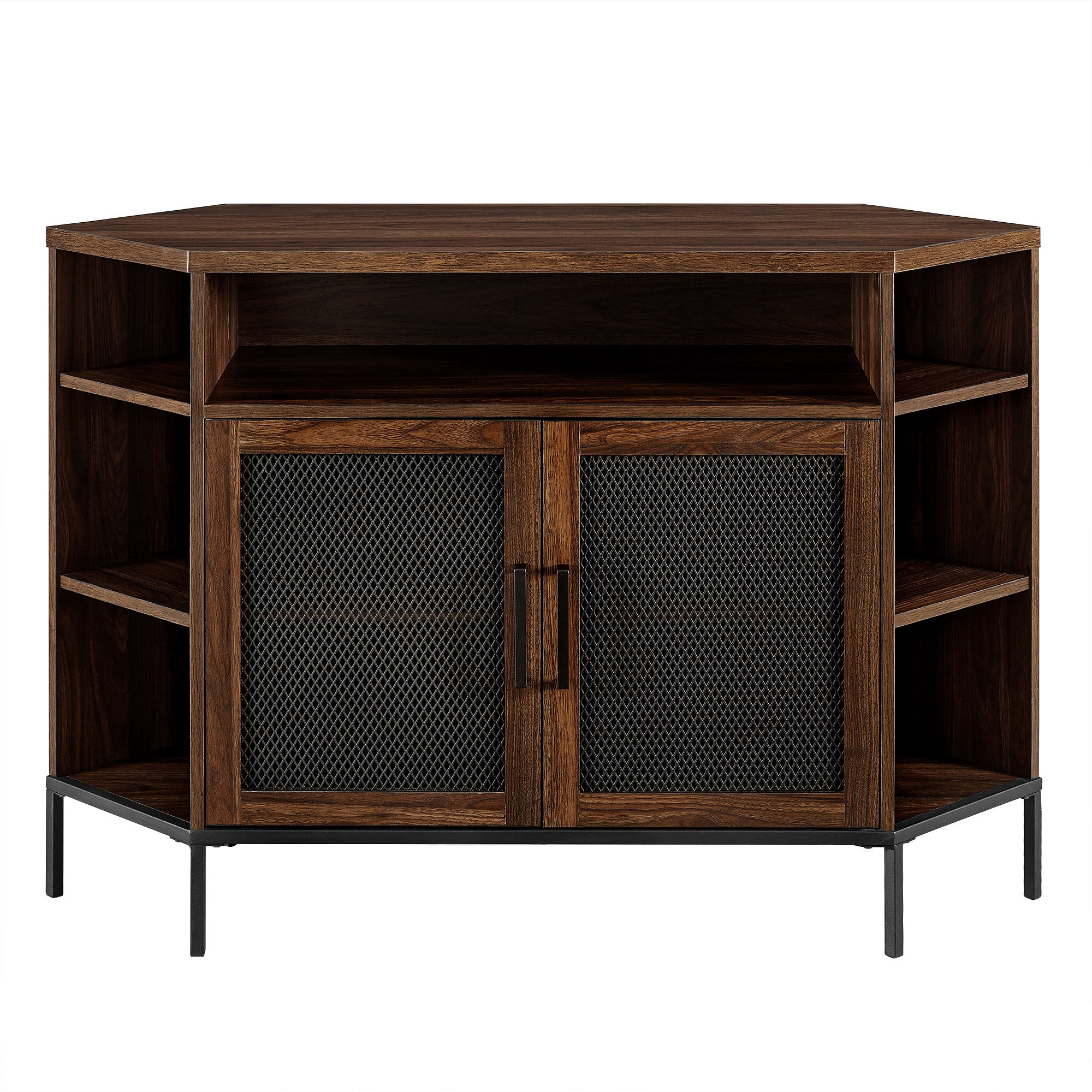 Manor Park Industrial Corner TV Stand for TVs up to 55", Dark Walnut