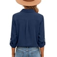 thumbnail image 4 of Camisas de Manga Larga para las Mujeres Loose Fit Botón de Solapa Imitación Lino Túnica Blusa de Verano, 4 of 7