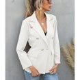 thumbnail image 3 of Chaqueta de traje para mujer Cuello en V Manga larga Bolsillos falsos Botón Chaqueta de traje informal para mujer Blanco M, 3 of 5