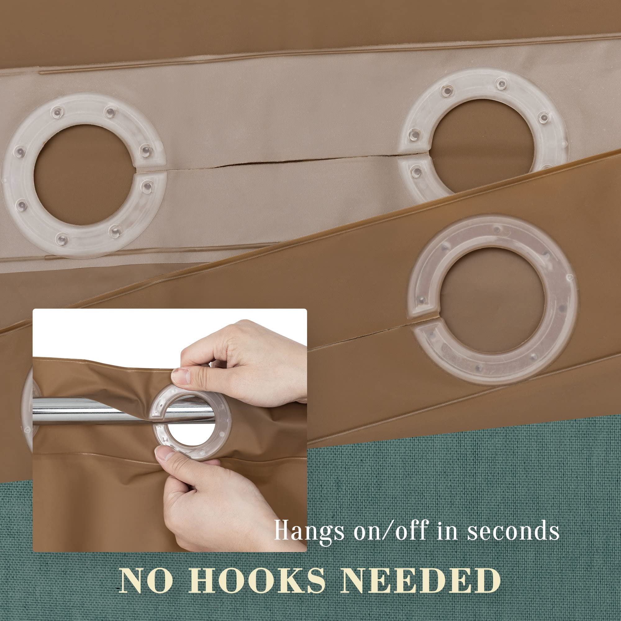 No Hook Peva Shower Curtain Or Liner - 8g Heavy Duty Brown Bathroom Hooks Required  Waterproof Plastic & Pvc Free Standard Size 71 X 74