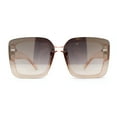 thumbnail image 1 of Womens Rectangle Rimless Thick Plastic Retro Designer Sunglasses Peach Brown Mirror, 1 of 4