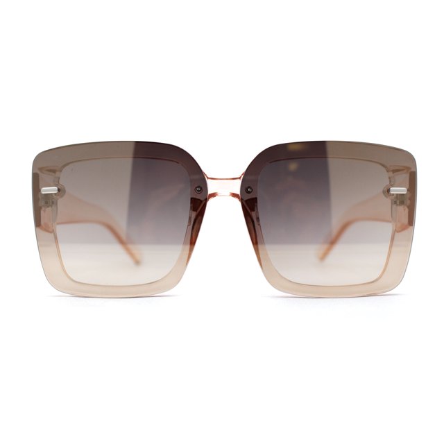 Womens Rectangle Rimless Thick Plastic Retro Designer Sunglasses Peach Brown Mirror