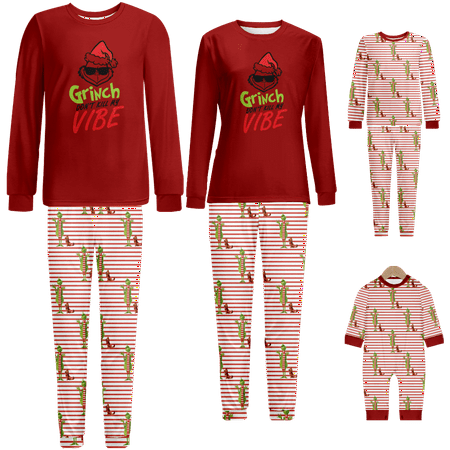 

Family Matching Christmas Pajamas Sets The Grinch Red Stripe Print Sizes for Adult-Kids-Baby-Pet 2 Pieces Top and Pants Bodysuits Pajamas Sets