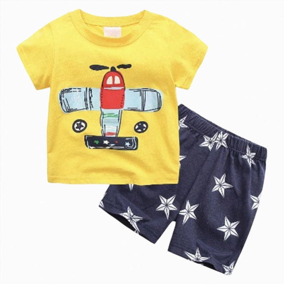 Toddler Boy Clothes Cartoon Print Short Sleeve T-Shirt and Shorts Outfit Set Little Boys Summer Clothing Sets