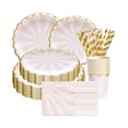 thumbnail image 1 of Amdohai Disposable Tableware Set for 8 Guests Pink Stripes Disposable Paper Dinnerware, 1 of 9