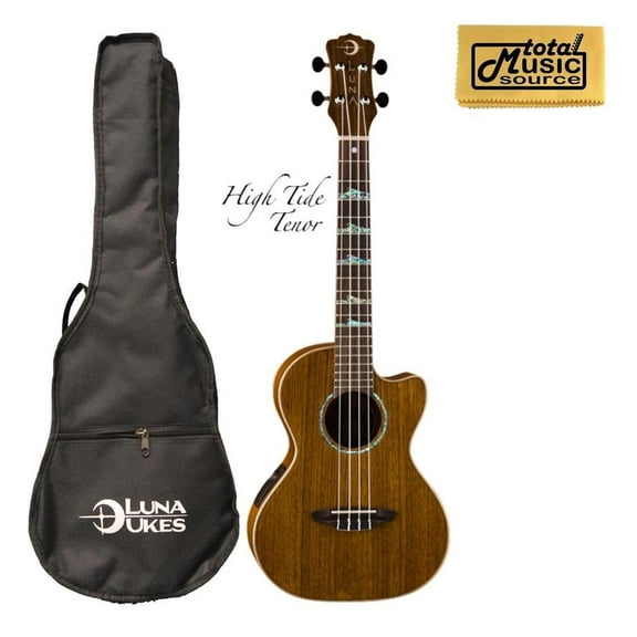 Luna High Tide Ovankol Tenor A/E Ukulele w/ TMS Polishing Cloth, UKE HTT OVA PC