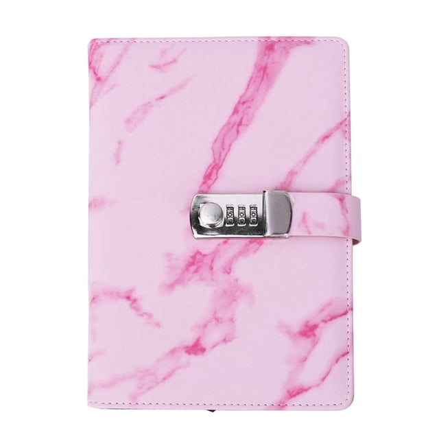 Cuaderno A5 con tapa de piel sintética y contraseña, bloc de notas, diario, material escolar de oficina, color rosa