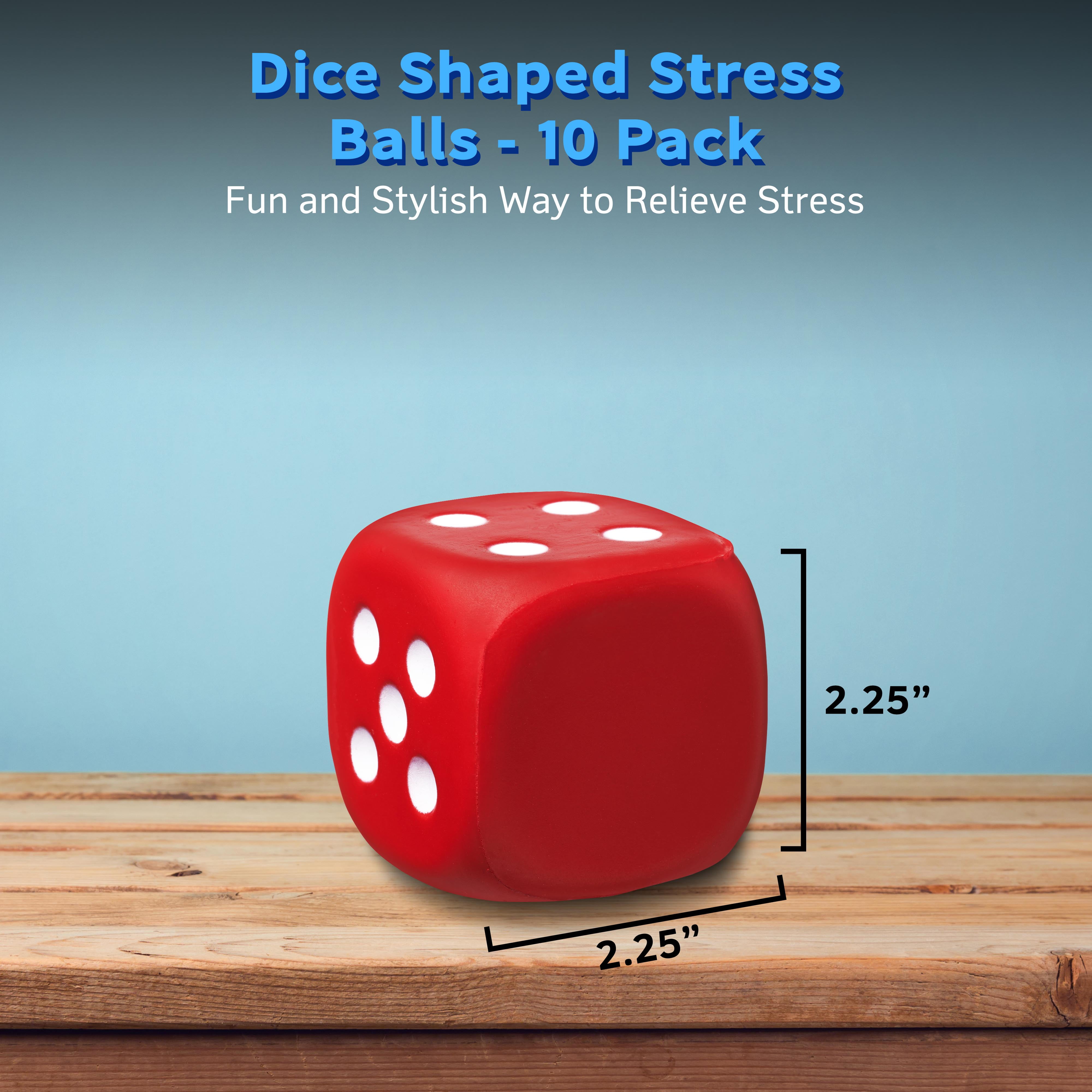 10 Dice Shaped Stress Balls Pack - Square, Stress Reliever, Hand Therapy, Lightweight - Red