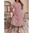 thumbnail image 4 of Dusty Pink Plus Size Eyelet Embroidered Woven Round Neck Short Sleeve Midi Dress For Women, 4 of 5