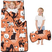 Halloween Cat Pattern Toddler Nap Mats for Kids Preschool,50"x20" Sleeping Mat Bag or Kids,Toddler Sleeping Bag,Toddler Nap Mat or Daycare