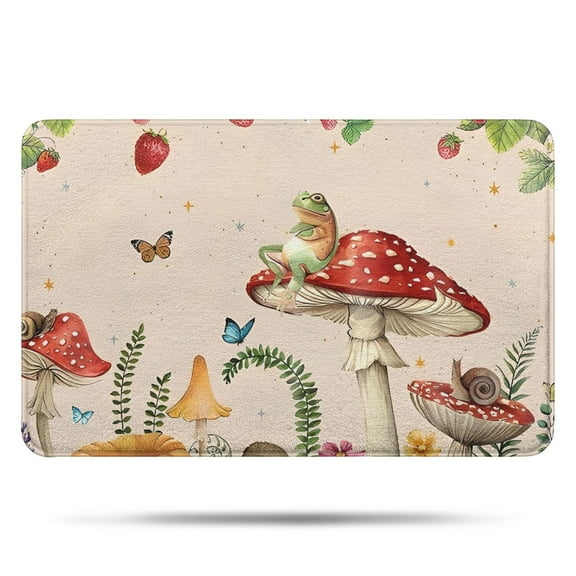 Red Mushroom Frog Light Pattern Bathroom Rugs Mat,Non Slip Microfiber Bathroom Rug,Rubber Backing,Soft Bathroom Mats for Bathroom Floor,Tub and Shower,17x27in(43x68cm)