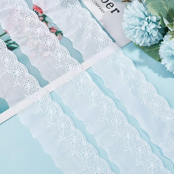 15 Yards 2.4'' Wide Scalloped Lace Trim White Cotton Lace Fabric Ribbon Edge Ladder Floral Embroidery Ribbon Trimming Tape DIY Sewing Crafts